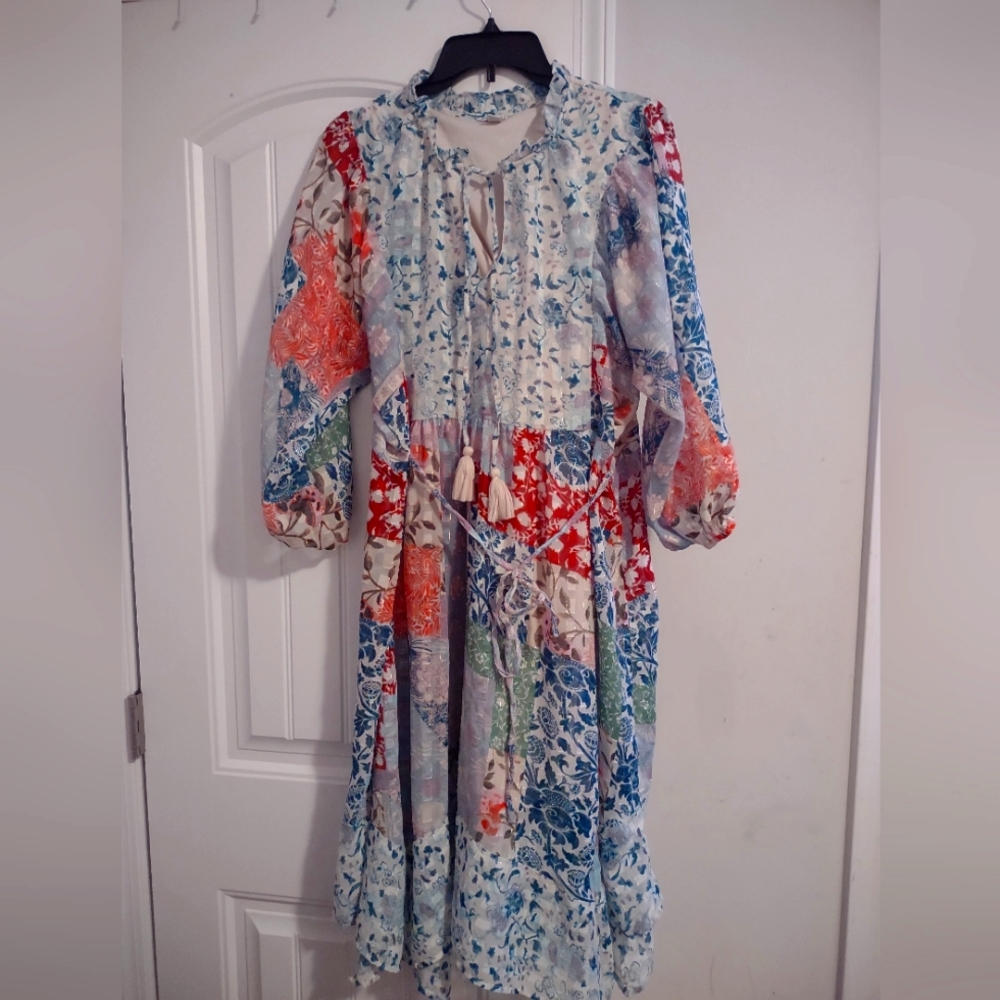 Bohemian Boho Style Women's Multi-colored Patchwork Summer Dress With Tassels